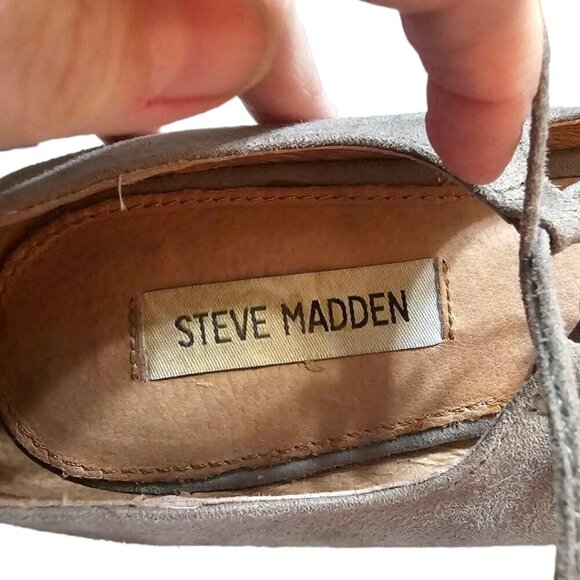 Steve Madden Taupe Lecrew Pointed Toe Ghillie Flat Sz 8 - Picture 7 of 8